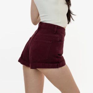 Los Angeles Apparel Bull Denim Cuff Short - Burgundy High Waisted Shorts